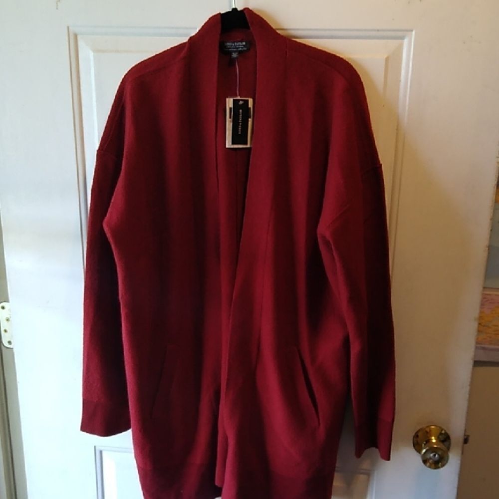 NWT Lord & Taylor Red Knit Extra Fine Merino Wool Cardigan Sweater Cottagecore